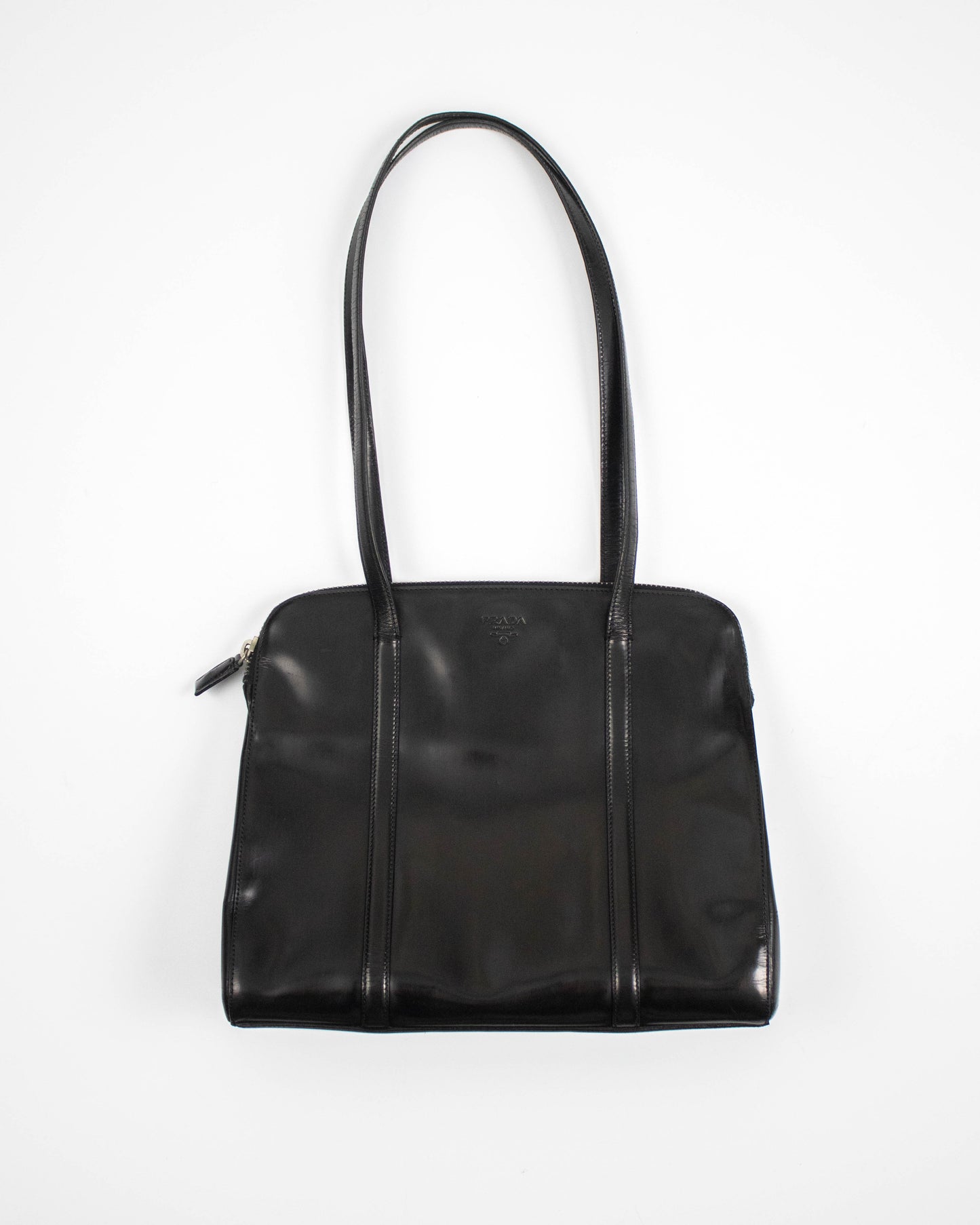 Vintage 1990s Prada Spazzolato Black Patent Leather Shoulder Bag