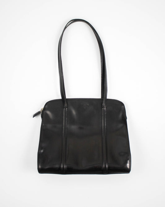 Vintage 1990s Prada Spazzolato Black Patent Leather Shoulder Bag