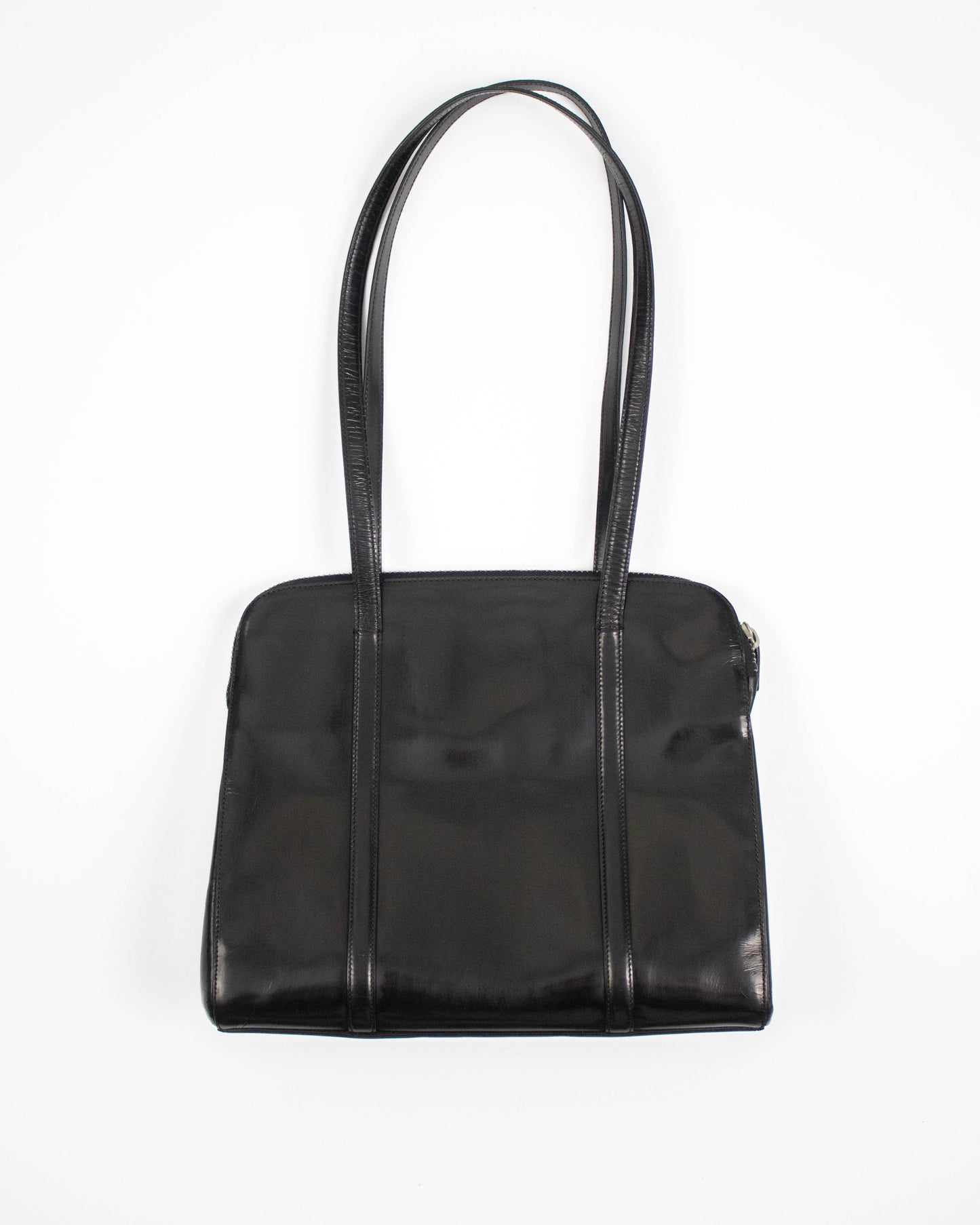 Vintage 1990s Prada Spazzolato Black Patent Leather Shoulder Bag