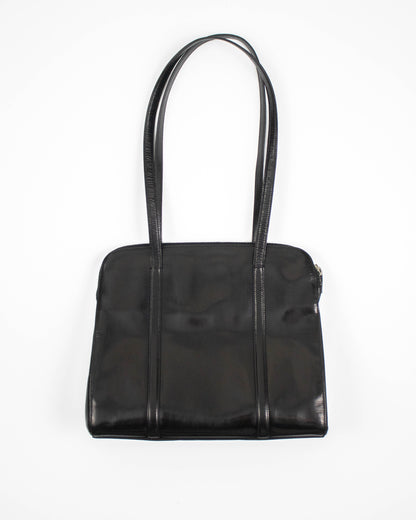Vintage 1990s Prada Spazzolato Black Patent Leather Shoulder Bag