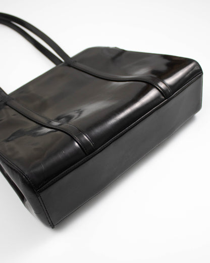 Vintage 1990s Prada Spazzolato Black Patent Leather Shoulder Bag