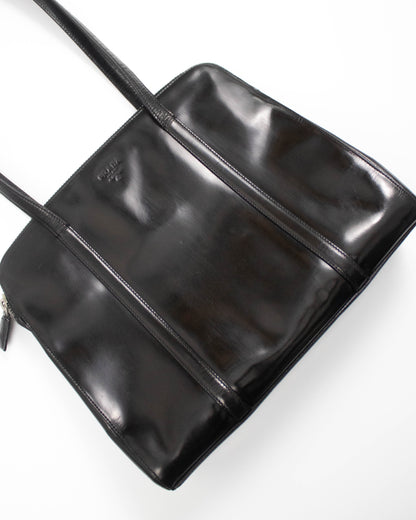 Vintage 1990s Prada Spazzolato Black Patent Leather Shoulder Bag