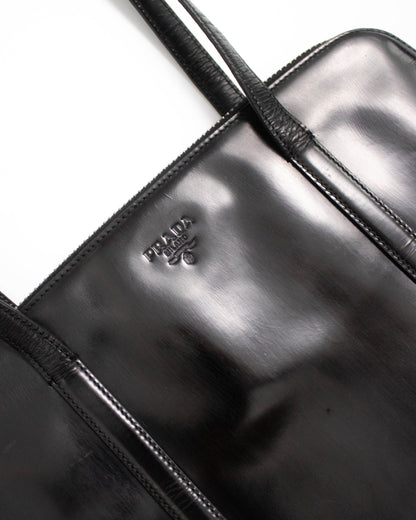 Vintage 1990s Prada Spazzolato Black Patent Leather Shoulder Bag