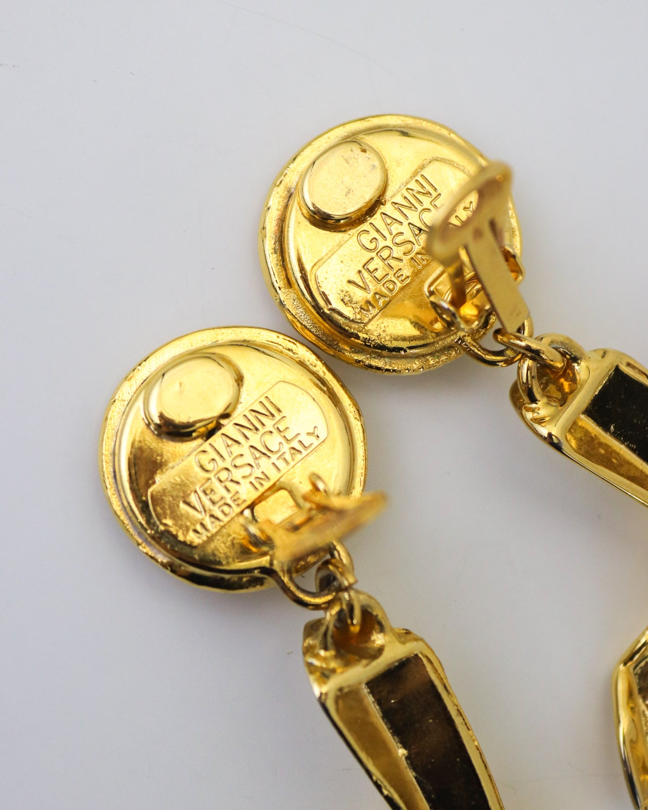 Vintage 1990s Gianni Versace Gold Medusa Head Knot Cross Earrings