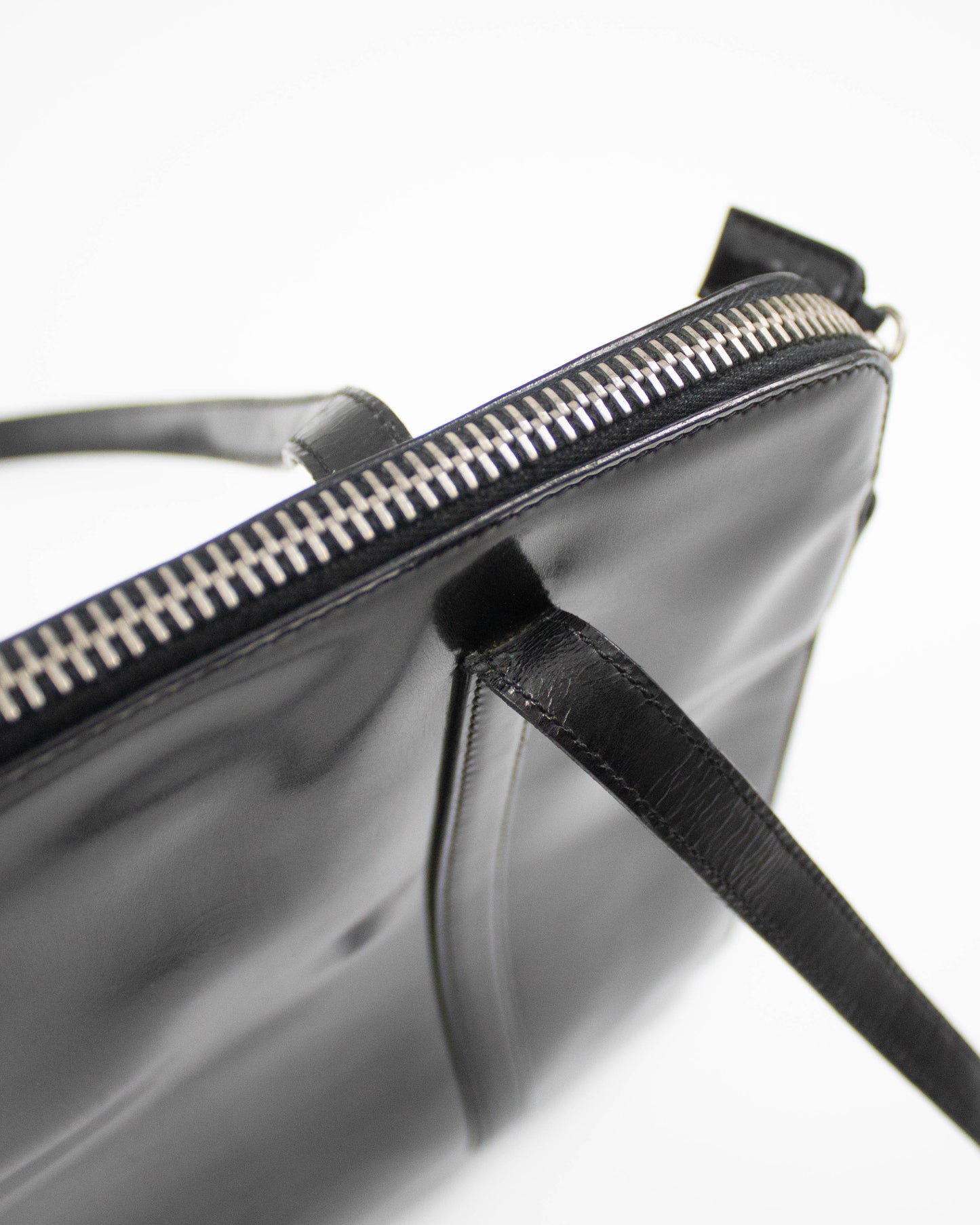 Vintage 1990s Prada Spazzolato Black Patent Leather Shoulder Bag