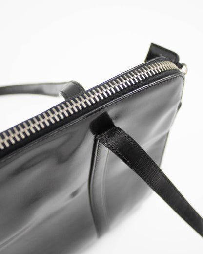 Vintage 1990s Prada Spazzolato Black Patent Leather Shoulder Bag