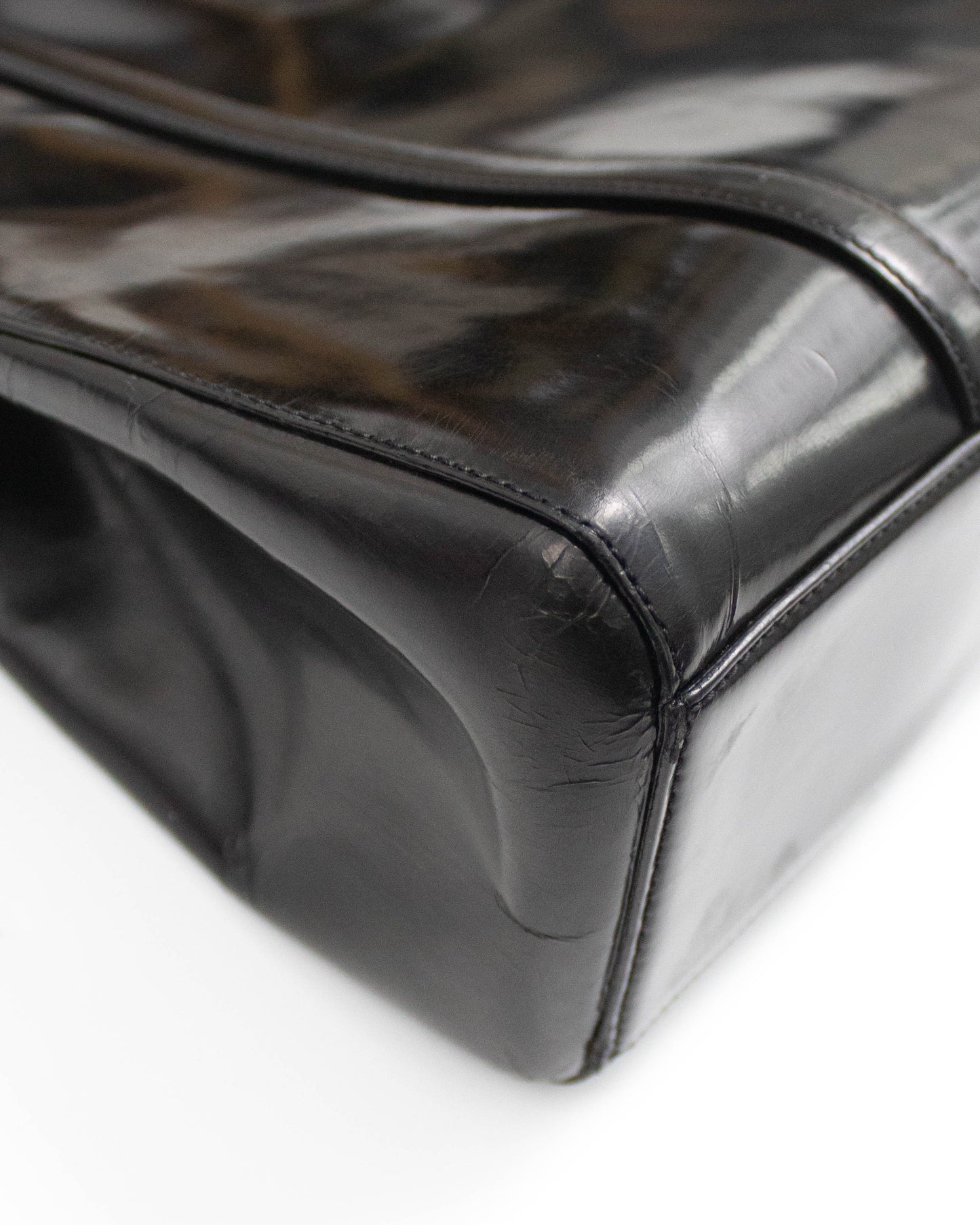 Vintage 1990s Prada Spazzolato Black Patent Leather Shoulder Bag