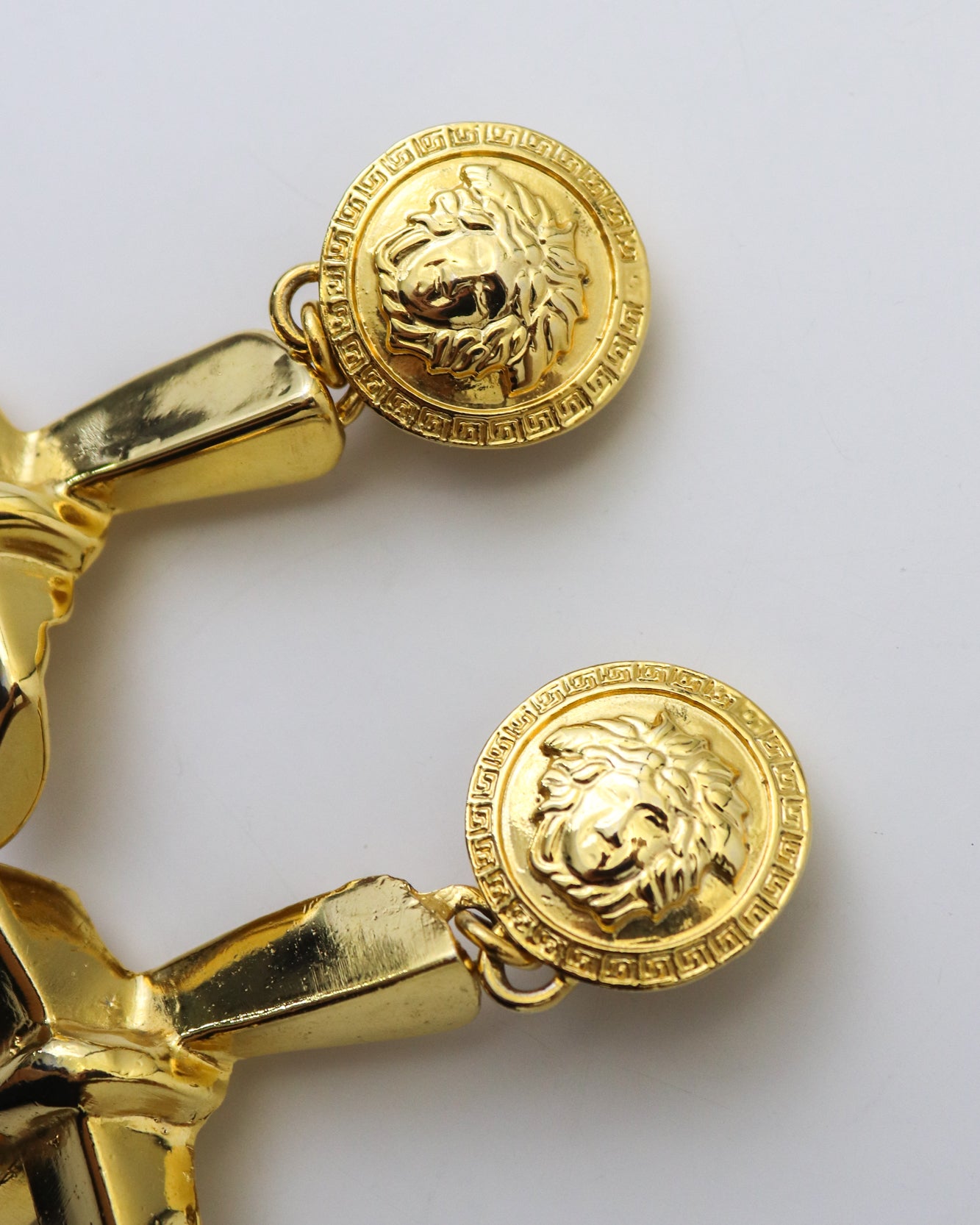 Vintage 1990s Gianni Versace Gold Medusa Head Knot Cross Earrings