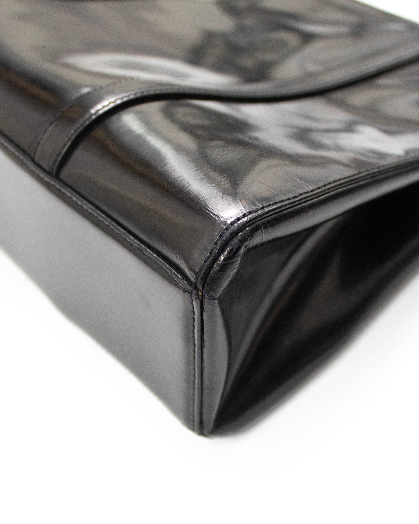 Vintage 1990s Prada Spazzolato Black Patent Leather Shoulder Bag