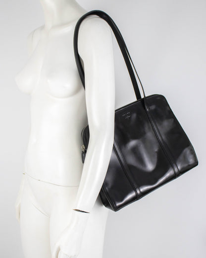 Vintage 1990s Prada Spazzolato Black Patent Leather Shoulder Bag