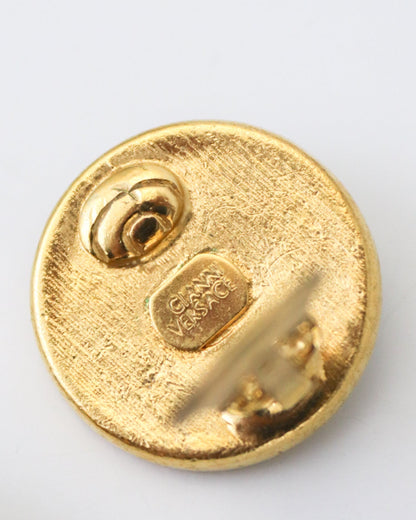 Vintage 1990s Gianni Versace Gold Medusa Head Rhinestone Clip-On Earrings