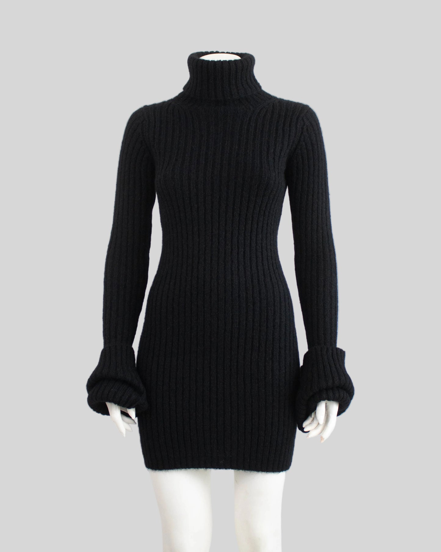 Vintage F/W 1998 Yohji Yamamoto Runway Wool Ribbed Mini Dress / M