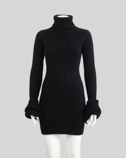 Vintage F/W 1998 Yohji Yamamoto Runway Wool Ribbed Mini Dress / M