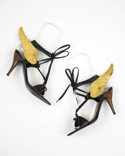 Vintage D&G Dolce&Gabbana Gold Wings Lace Up Heels / 37.5 (US 7.5)