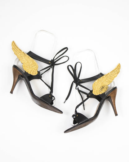 Vintage D&G Dolce&Gabbana Gold Wings Lace Up Heels / 37.5 (US 7.5)