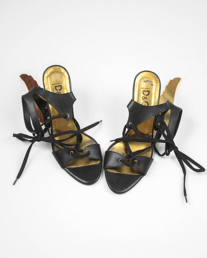Vintage D&G Dolce&Gabbana Gold Wings Lace Up Heels / 37.5 (US 7.5)