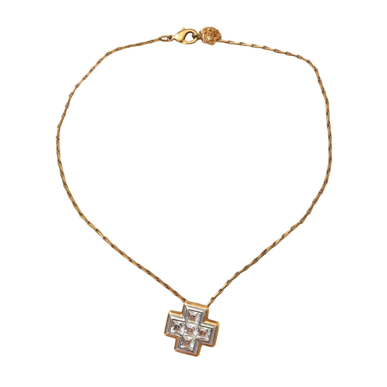 Vintage 1990s Gianni Versace Cross Pendant Medusa Necklace