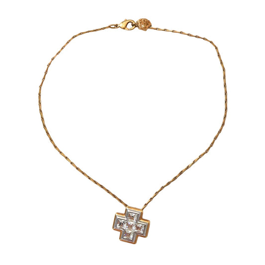 Vintage 1990s Gianni Versace Cross Pendant Medusa Necklace