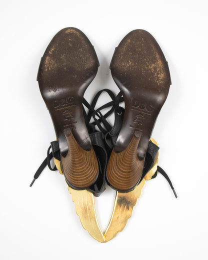 Vintage D&G Dolce&Gabbana Gold Wings Lace Up Heels / 37.5 (US 7.5)