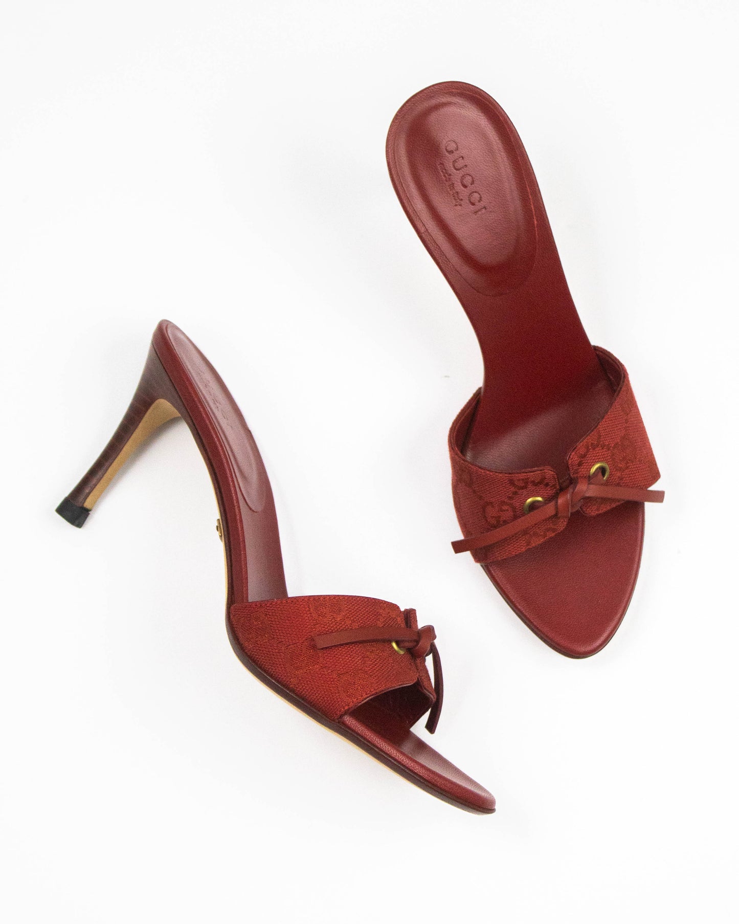 Vintage Gucci Red Monogram Canvas Mules Bow Detail / 36 (US 6)