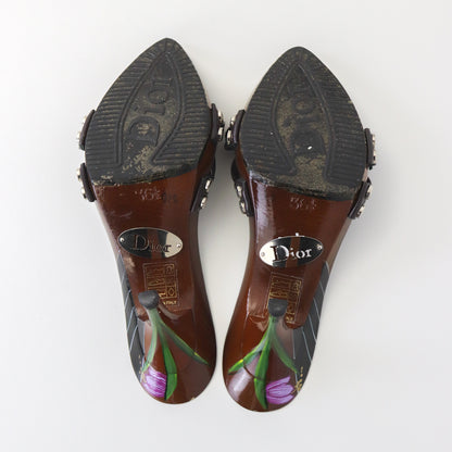 Vintage Christian Dior Galliano Era Flower Hand-painted Mules Leather Knot Heels / 36.5 (US 6.5)