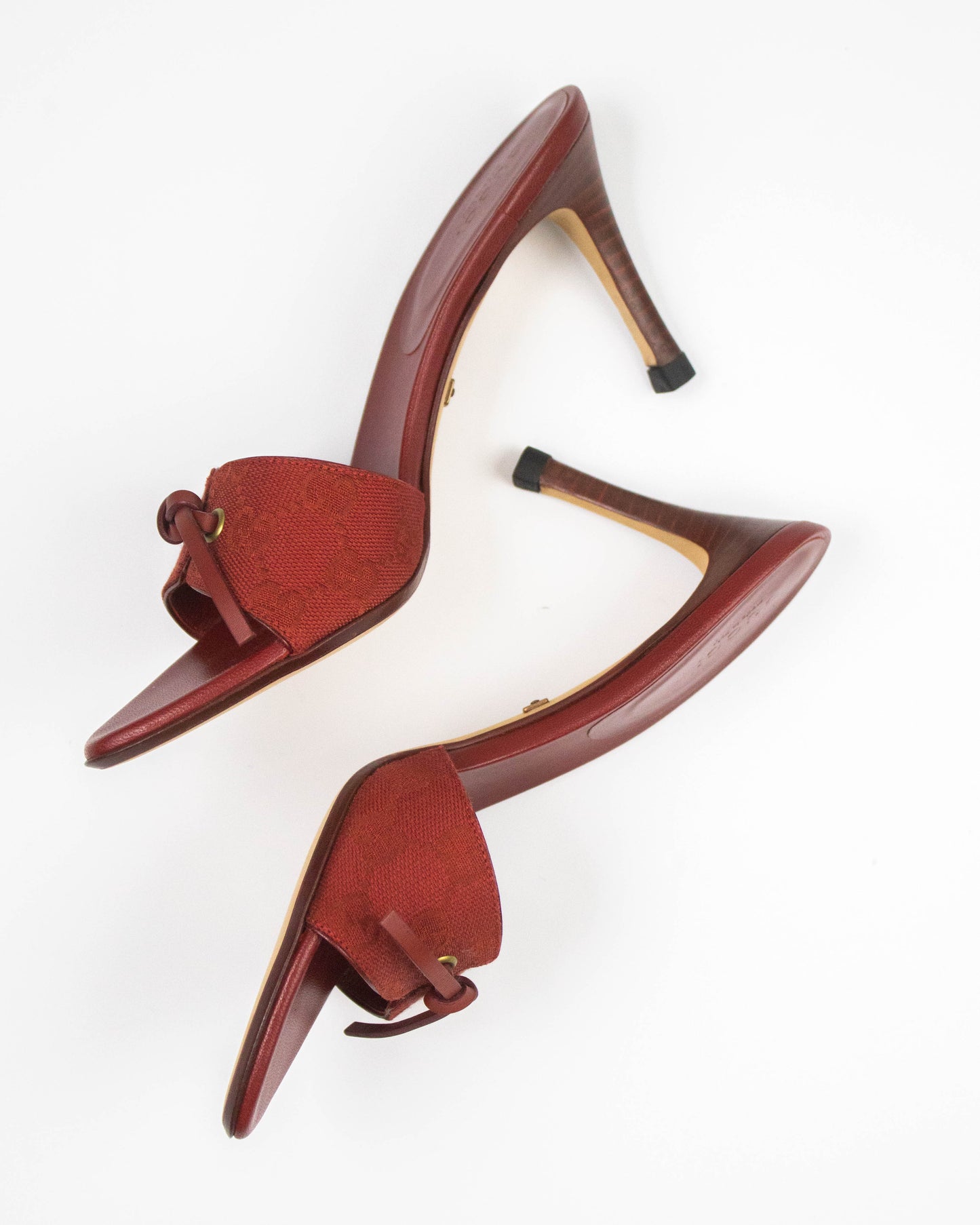Vintage Gucci Red Monogram Canvas Mules Bow Detail / 36 (US 6)