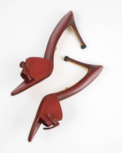 Vintage Gucci Red Monogram Canvas Mules Bow Detail / 36 (US 6)