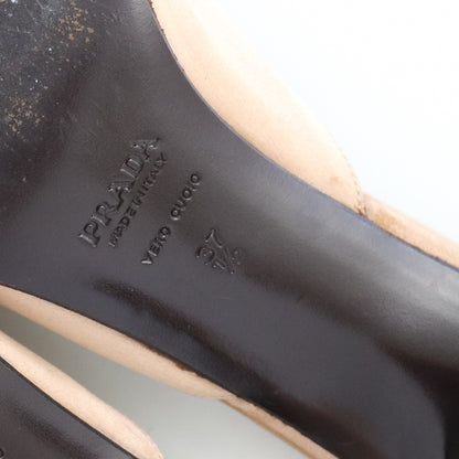 Vintage 2000s Prada Nude Satin Pointed Toe Flared Kitten Heel Mules / 37.5 (US 7.5)