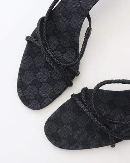 Vintage F/W 2002 Gucci by Tom Ford Black Monogram Kitten Heel Mules Braided Leather Detail / 40 (US 10)