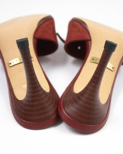 Vintage Gucci Red Monogram Canvas Mules Bow Detail / 36 (US 6)