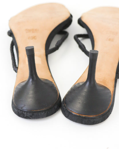Vintage F/W 2002 Gucci by Tom Ford Black Monogram Kitten Heel Mules Braided Leather Detail / 40 (US 10)