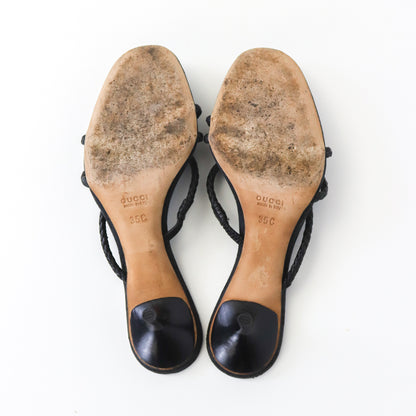 Vintage F/W 2002 Gucci by Tom Ford GG Monogram Kitten Heels Leather Rope Mules / 35 (US 5)