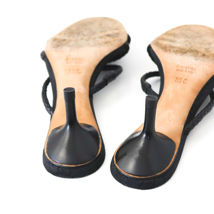 Vintage F/W 2002 Gucci by Tom Ford GG Monogram Kitten Heels Leather Rope Mules / 35 (US 5)