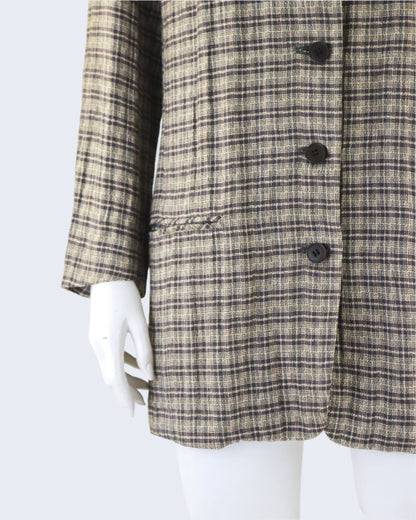 Vintage S/S 1994 Calvin Klein Collection Beige Plaid Runway Blazer Jacket / S