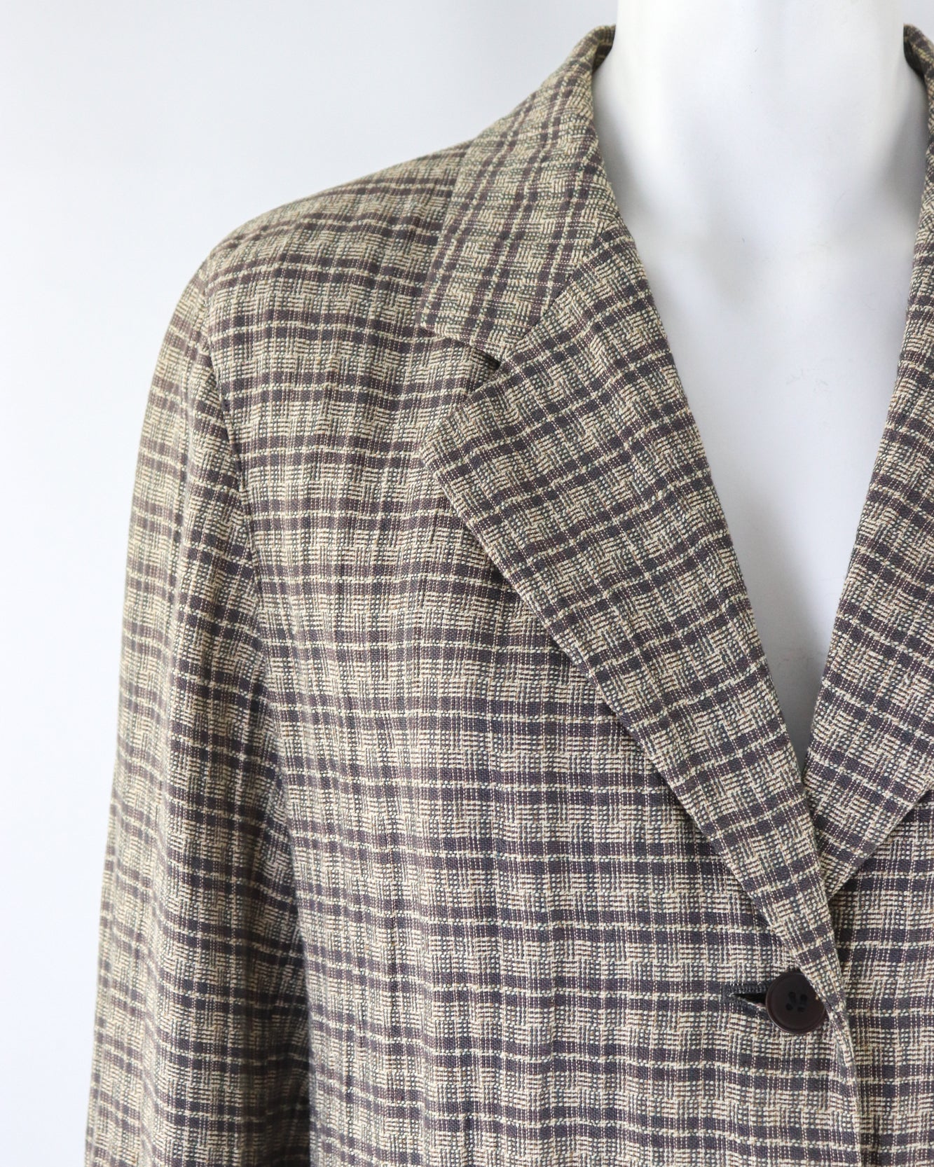 Vintage S/S 1994 Calvin Klein Collection Beige Plaid Runway Blazer Jacket / S