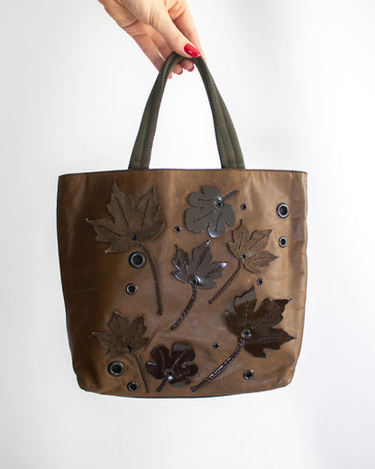Vintage F/W 1999 Prada Leaf Applique Brown Leather Bag