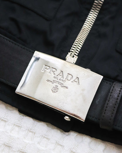 Vintage F/W 1994 Prada Leather Nylon Runway Cropped Belted Vest / M
