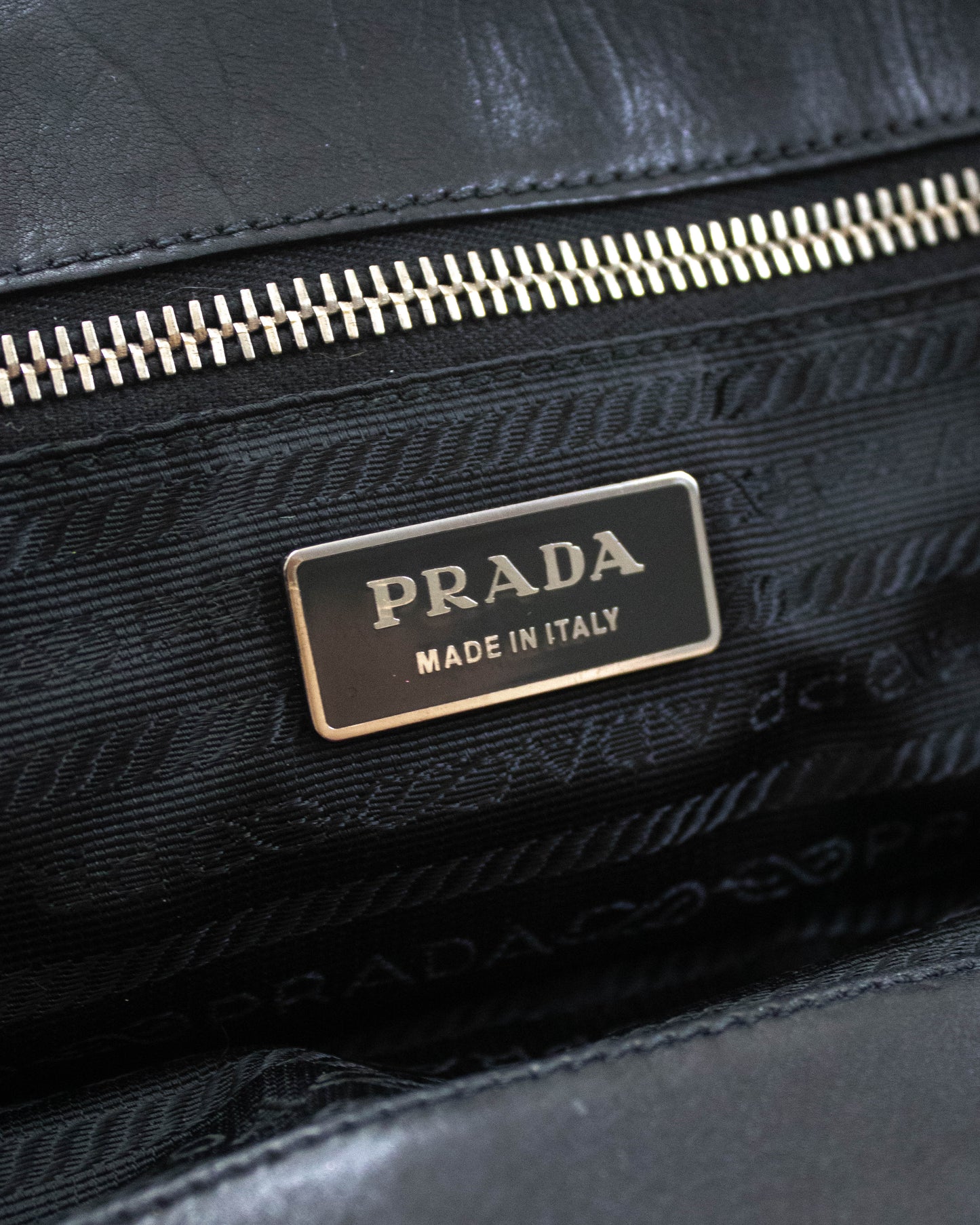 Vintage Prada Black Nylon Lizard Trim Shoulder Bag