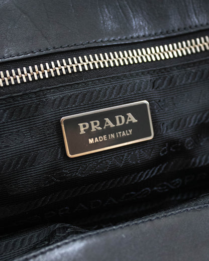 Vintage Prada Black Nylon Lizard Trim Shoulder Bag