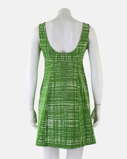 Vintage S/S 1996 Prada 'Ugly Chic' Green Tweed Print Empire Waist Dress / IT 42 (S)