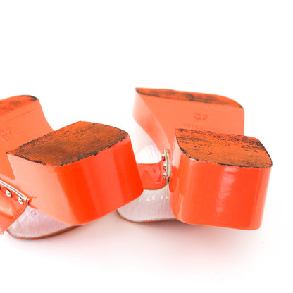 Vintage 1990s Gucci by Tom Ford Coral Orange Thong Mules Horsebit Clogs / 37 (US 7)