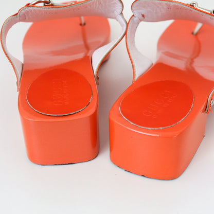 Vintage 1990s Gucci by Tom Ford Coral Orange Thong Mules Horsebit Clogs / 37 (US 7)