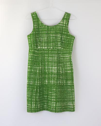 Vintage S/S 1996 Prada 'Ugly Chic' Green Tweed Print Empire Waist Dress / IT 42 (S)