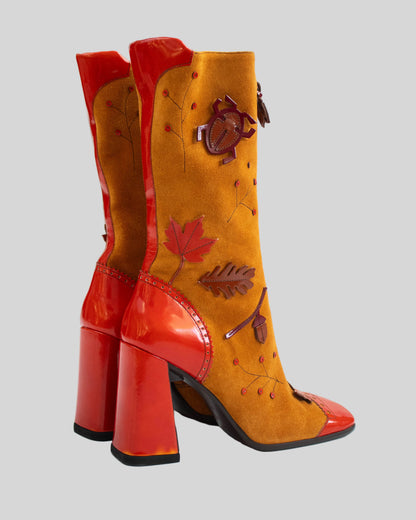 Vintage F/W 1999 Prada Leaves and Bugs Applique Suede Boots / 37.5 (US 7.5)