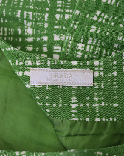 Vintage S/S 1996 Prada 'Ugly Chic' Green Tweed Print Empire Waist Dress / IT 42 (S)