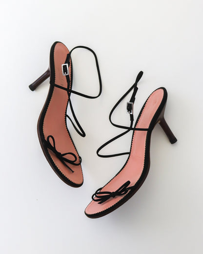 Vintage Gucci by Tom Ford Black Suede Minimalist Bow Strappy Sandals / 37 (US 7)