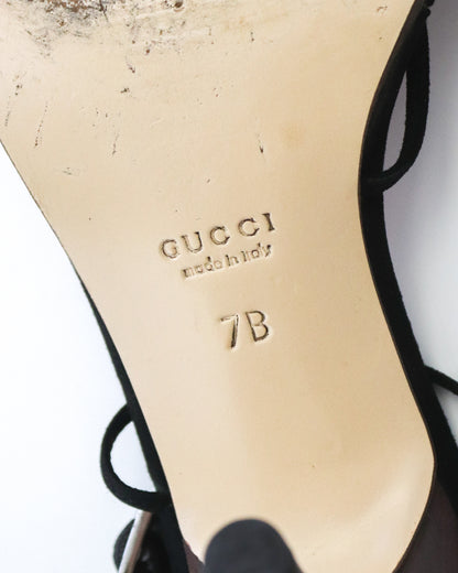 Vintage Gucci by Tom Ford Black Suede Minimalist Bow Strappy Sandals / 37 (US 7)