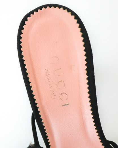 Vintage Gucci by Tom Ford Black Suede Minimalist Bow Strappy Sandals / 37 (US 7)