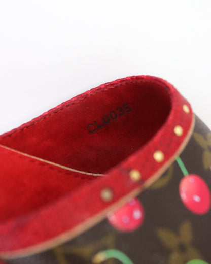 Vintage 2005 Louis Vuitton Takashi Murakami LV Monogram Cherry Wooden Clog Mules / 36.5 (US 6.5)