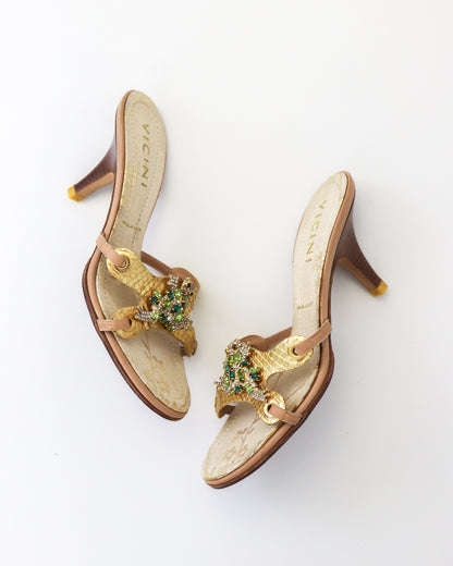 Vintage Vicini Giuseppe Zanotti Bejeweled Turtle Mule Heels / 35 (US 5)